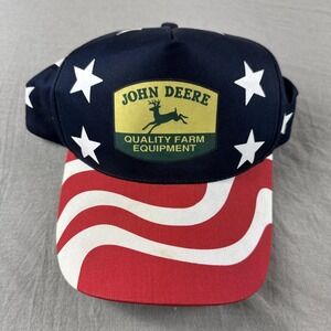 John Deere Nissin Hat USA Flag Adjustable SnapBack Cap Red White Blue Vtg 90s